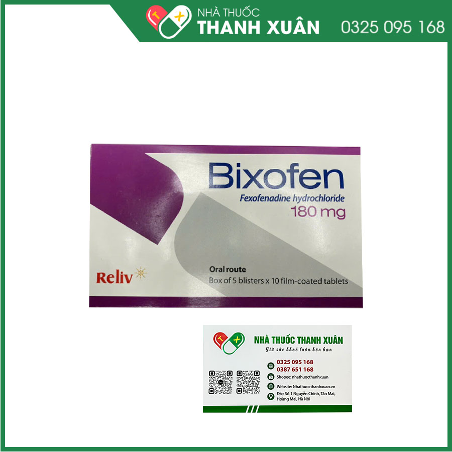 Bixofen 180mg điều trị viêm mũi dị ứng, mẩn ngứa, mày đay